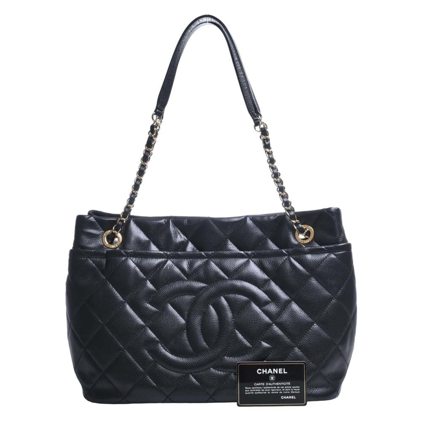 CHANEL Caviar Skin Matelasse Coco Mark GST Chain Tote Bag Black Ladies
