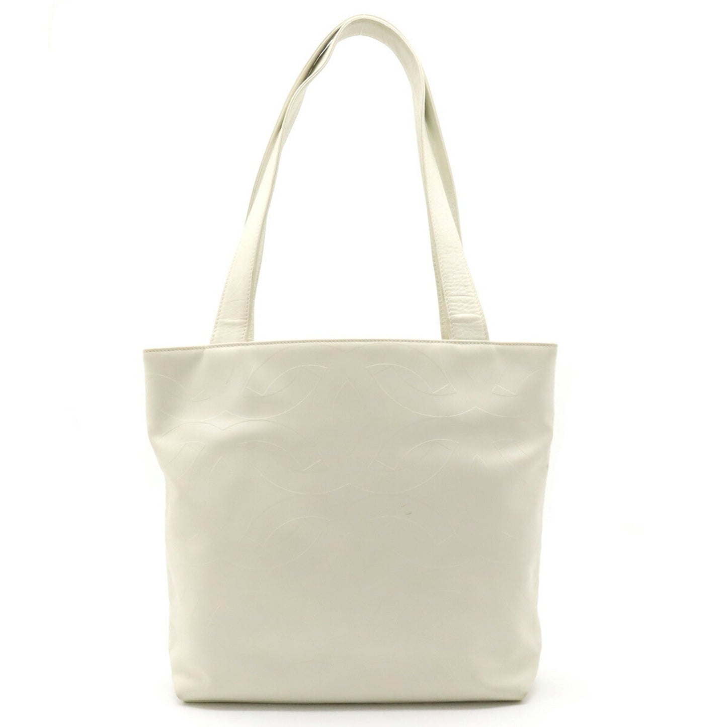 Luxury Chanel here mark embossed tote bag shoulder leather ivory white