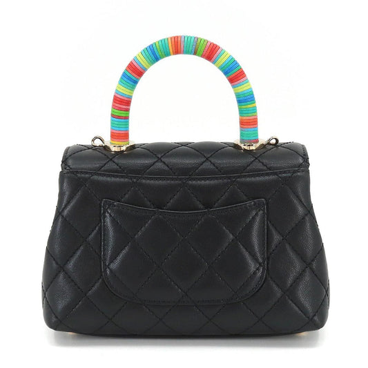 Luxury Chanel here handle matelasse 2way hand shoulder bag leather black rainbow AS2215 Matelasse Bag