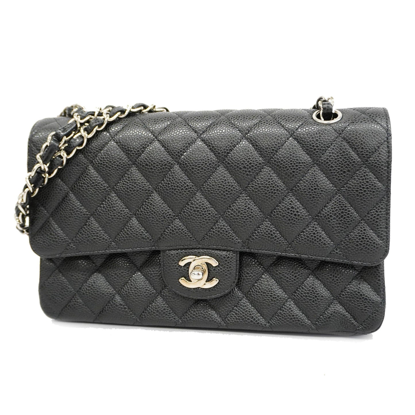 CHANEL  Matelasse W Flap W Chain Lambskin Women's Leather Shoulder Bag Black