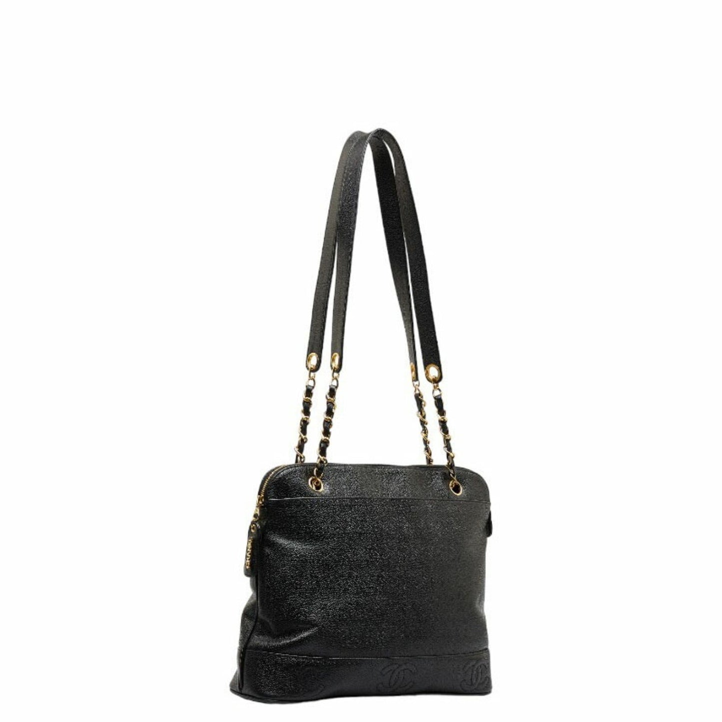 Luxury Chanel Triple Coco Mark Chain Shoulder Bag Black Caviar Skin Women's