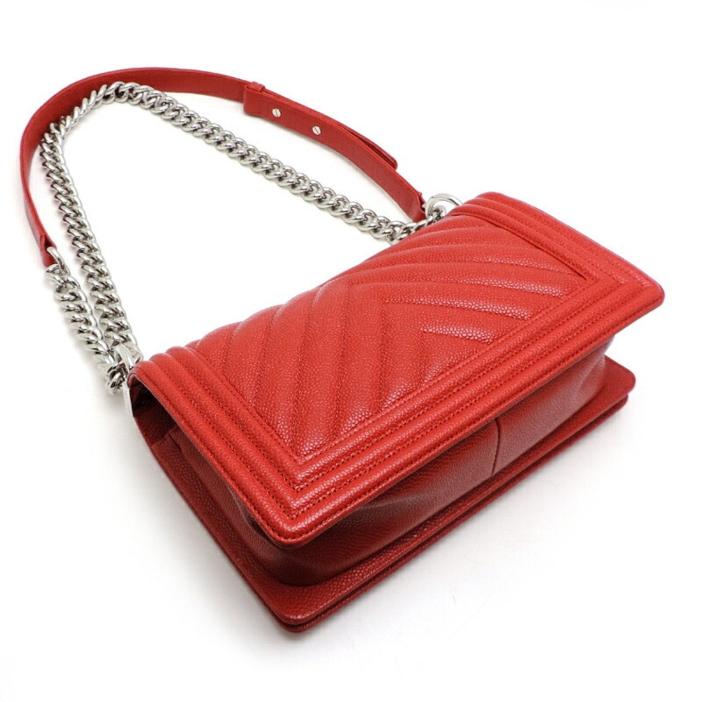 Luxury Chanel Boy V Stitch Chain Shoulder Women's Bag A67086 Caviar Skin Red