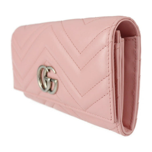 Luxury Gucci Continental Wallet GG Marmont Bifold 443436 Leather Pink Series Silver Metal Fittings Long