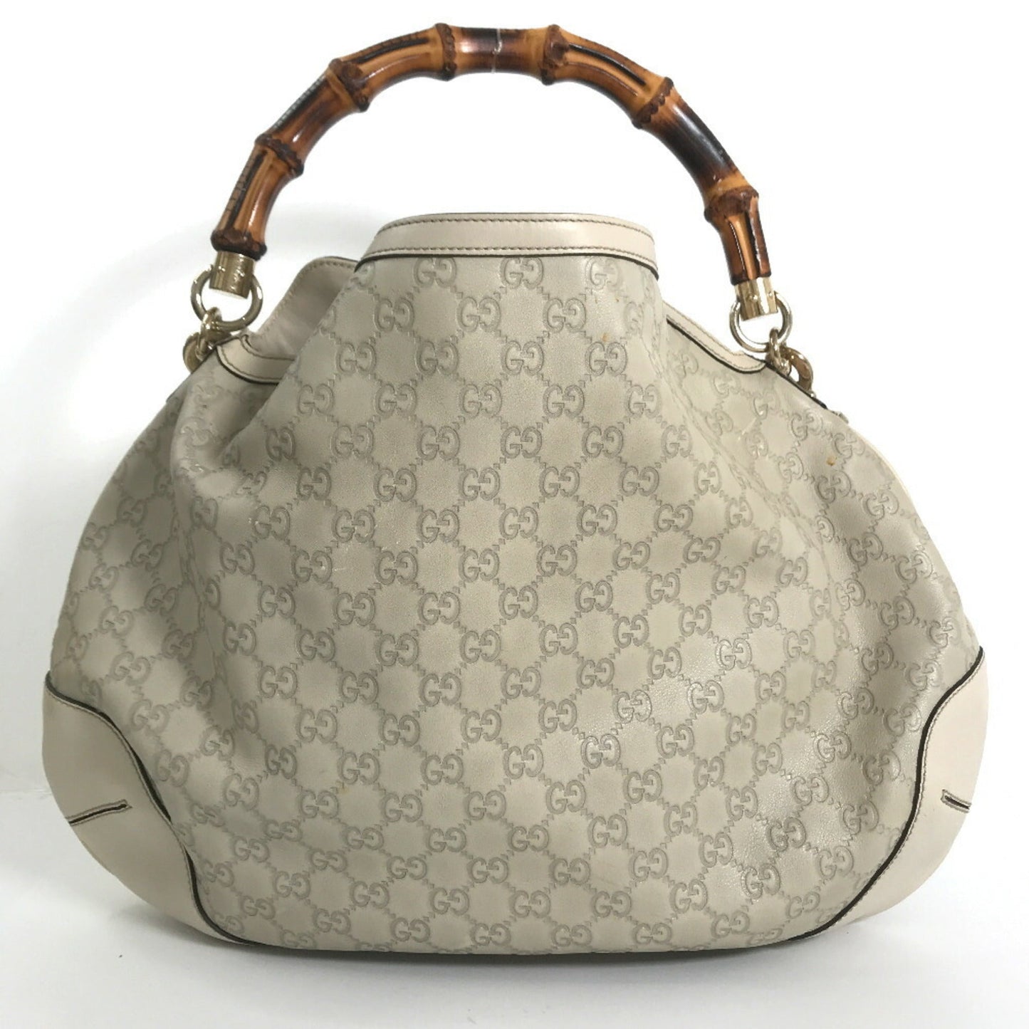 Luxury Gucci Handbag Shima Bamboo 2way Shoulder 169976 Leather Cream Ladies