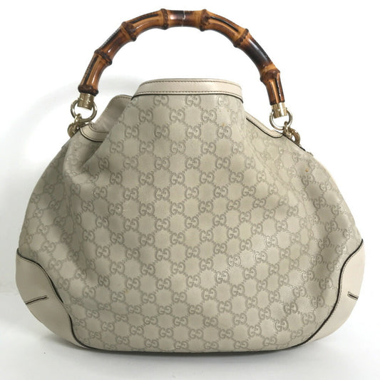 Luxury Gucci Handbag Shima Bamboo 2way Shoulder 169976 Leather Cream Ladies