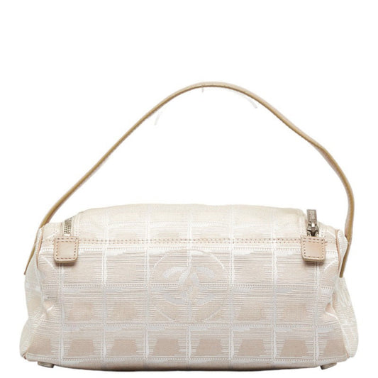 Luxury Chanel New Line Coco Mark Vanity Bag Handbag Beige Leather Nylon Jacquard Women's