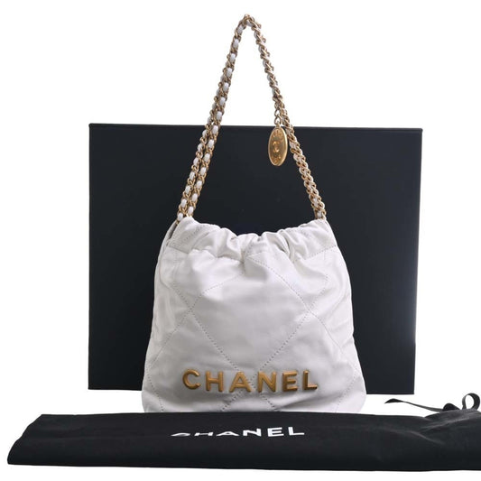 Luxury Chanel Leather 22 Handbag Chain Shoulder Bag White Ladies