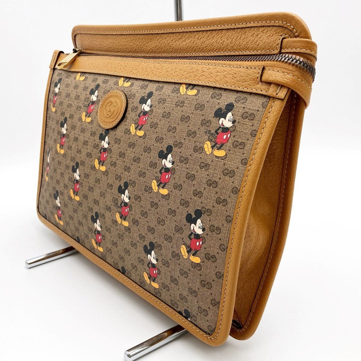 Luxury Gucci Mickey Disney Clutch Bag Second Pouch Micro GG Brown PVC Women's 602552