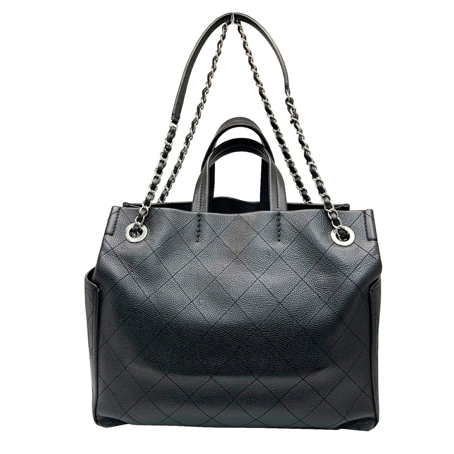 Luxury Chanel Wild Stitch Shoulder Handbag Chain Tote Caviar Skin Black No. 19 Women's