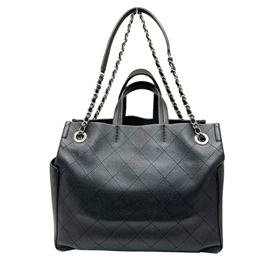 Luxury Chanel Wild Stitch Shoulder Handbag Chain Tote Caviar Skin Black No. 19 Women's