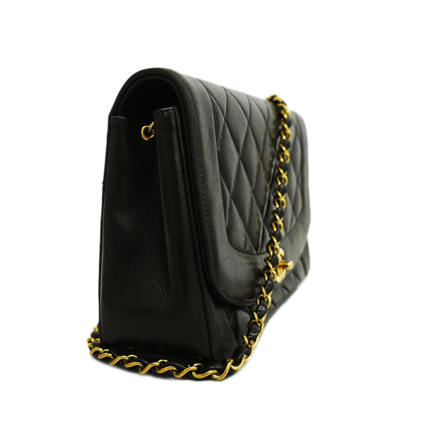 CHANELAuth  Diana Flap Chain Shoulder Women's Leather Shoulder Bag Black