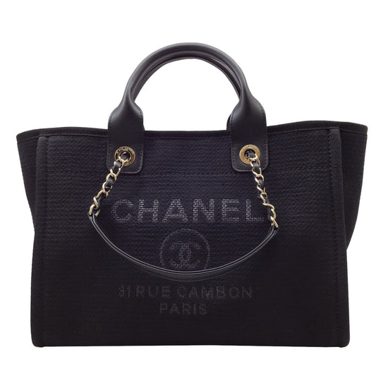 Luxury Chanel Deauville AS3257 Black Tote Bag Handbag Shoulder Women Men Unisex
