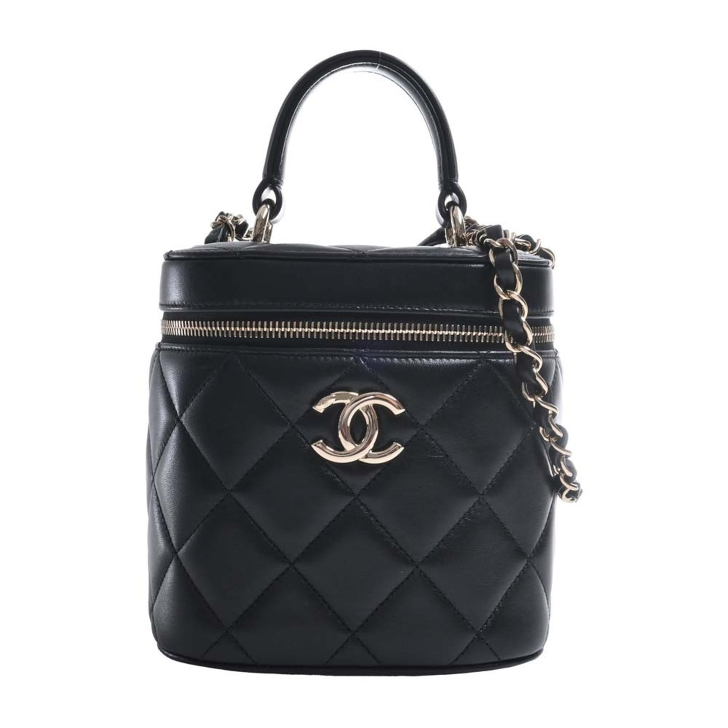 Luxury Chanel Lambskin Matelasse Coco Mark Vanity Bag Chain Shoulder Black Women's