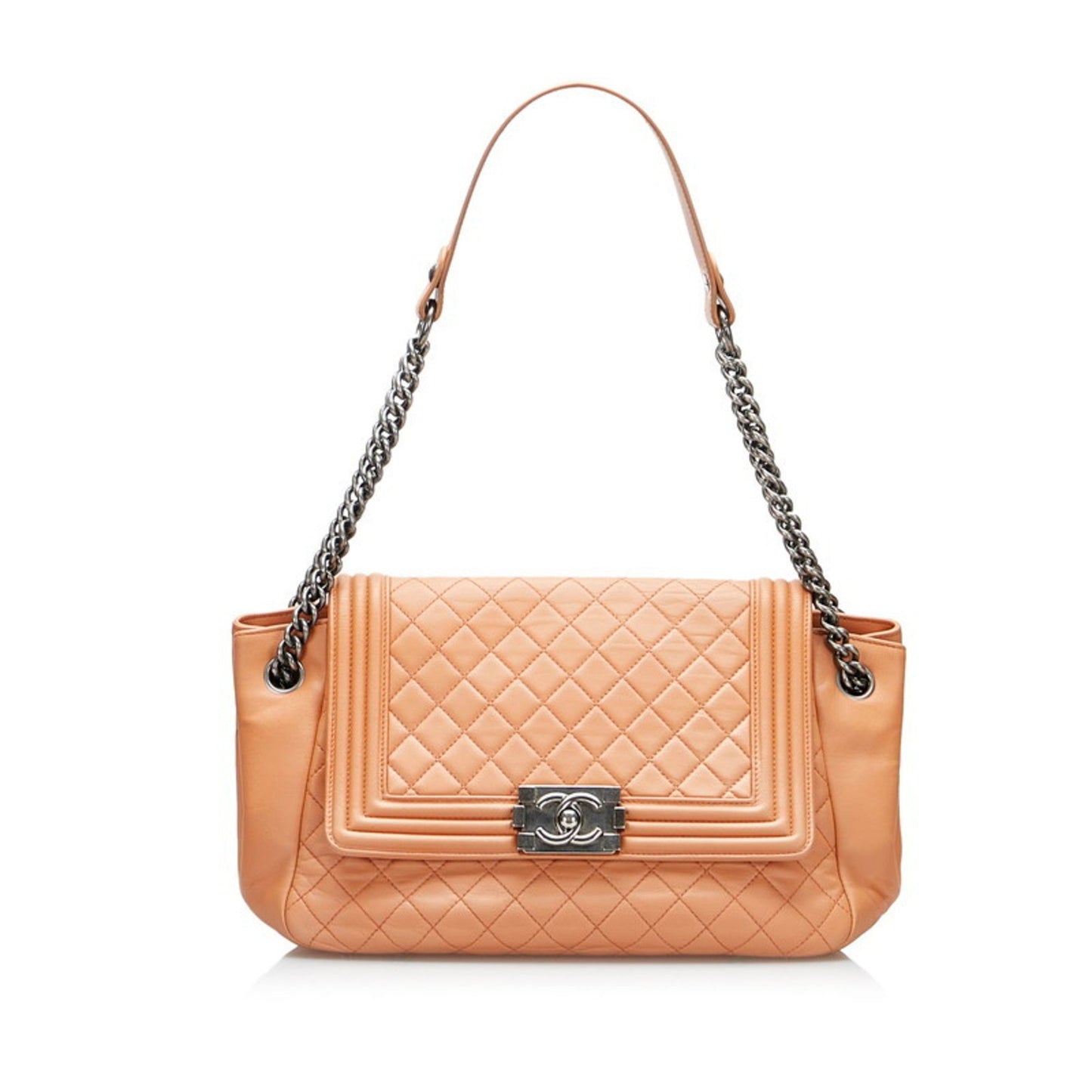 Luxury Chanel Boy Coco Mark One Shoulder Bag Handbag Salmon Pink Leather Ladies