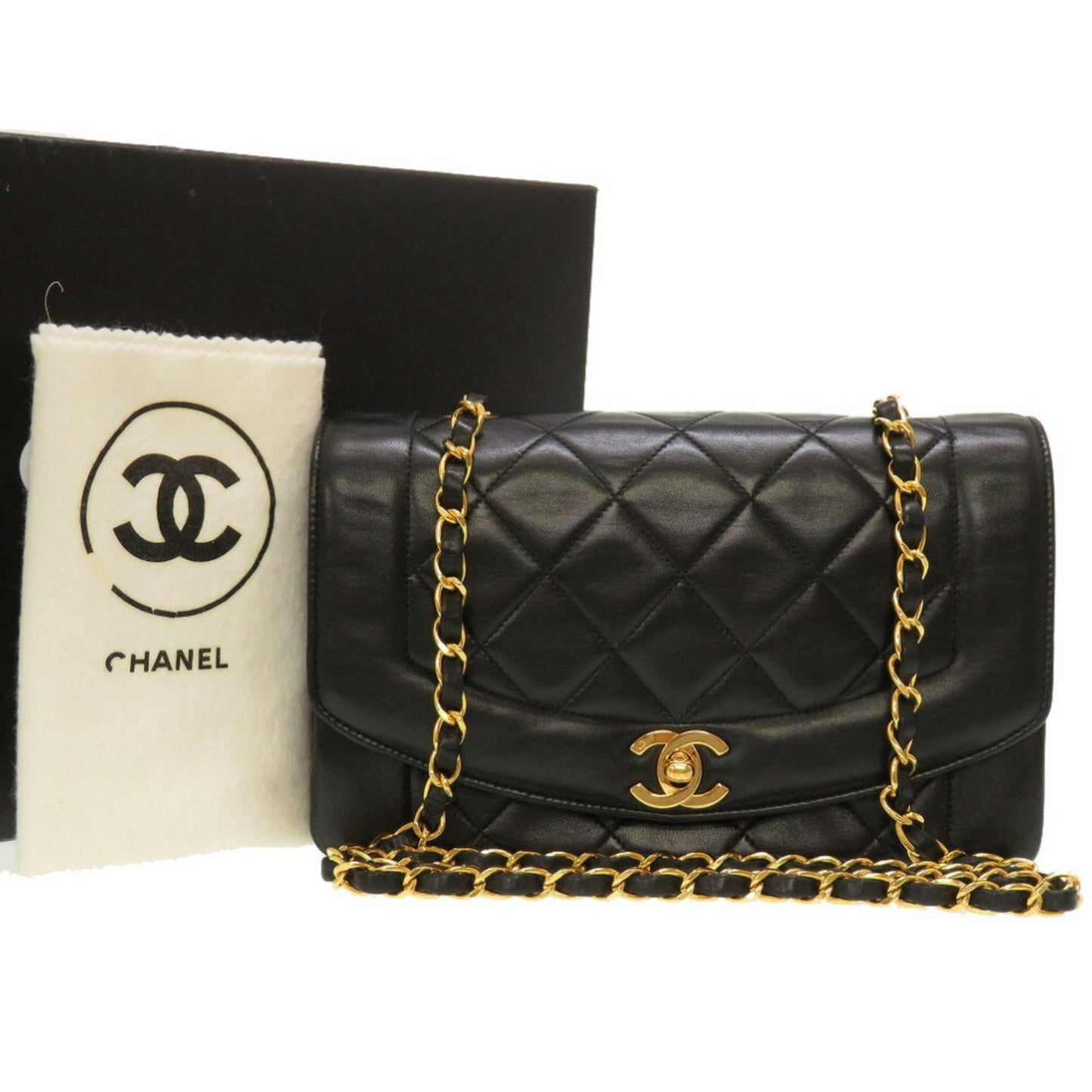 Luxury Chanel Diana 22 Lambskin Black No. 4 Gold Chain Shoulder Bag Matelasse Coco Mark Turnlock