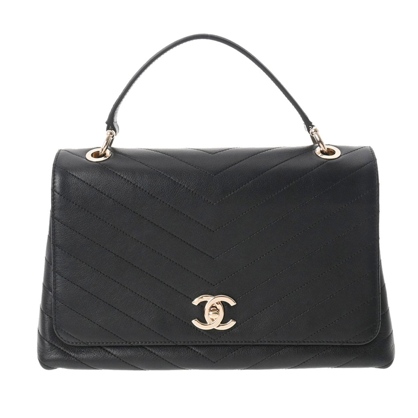 Luxury Chanel Chevron Black Ladies Calf Handbag