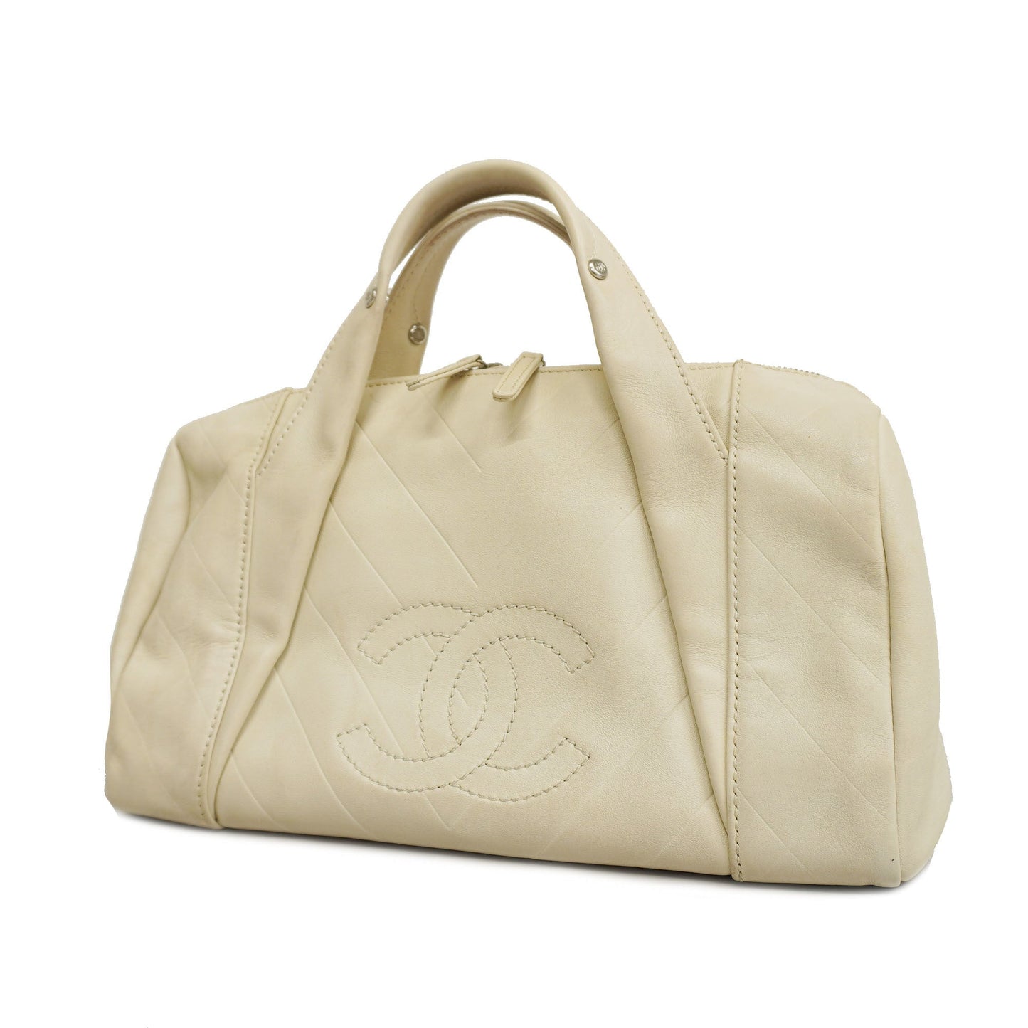 CHANEL  V Stitch Women's Leather Handbag White