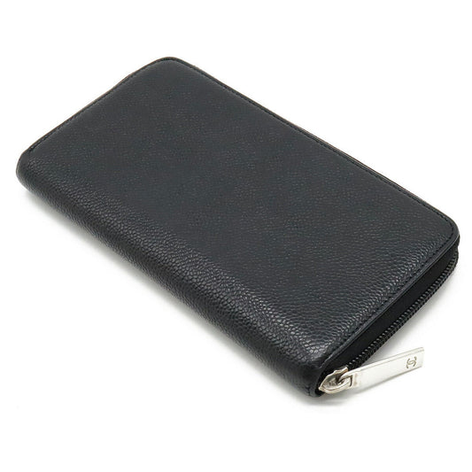 Luxury Chanel Caviar Skin Coco Mark Round Long Wallet Leather Black A50071