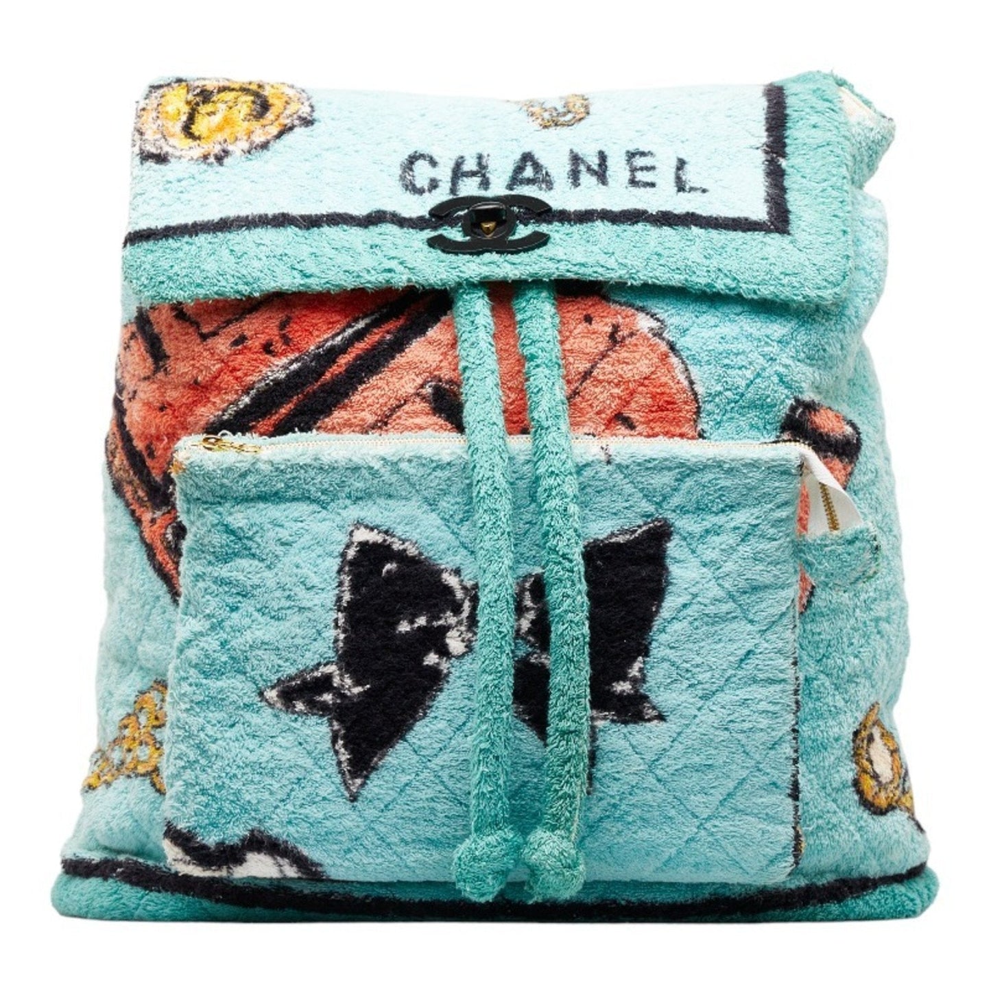 Luxury Chanel pile rucksack backpack green multicolor cotton ladies