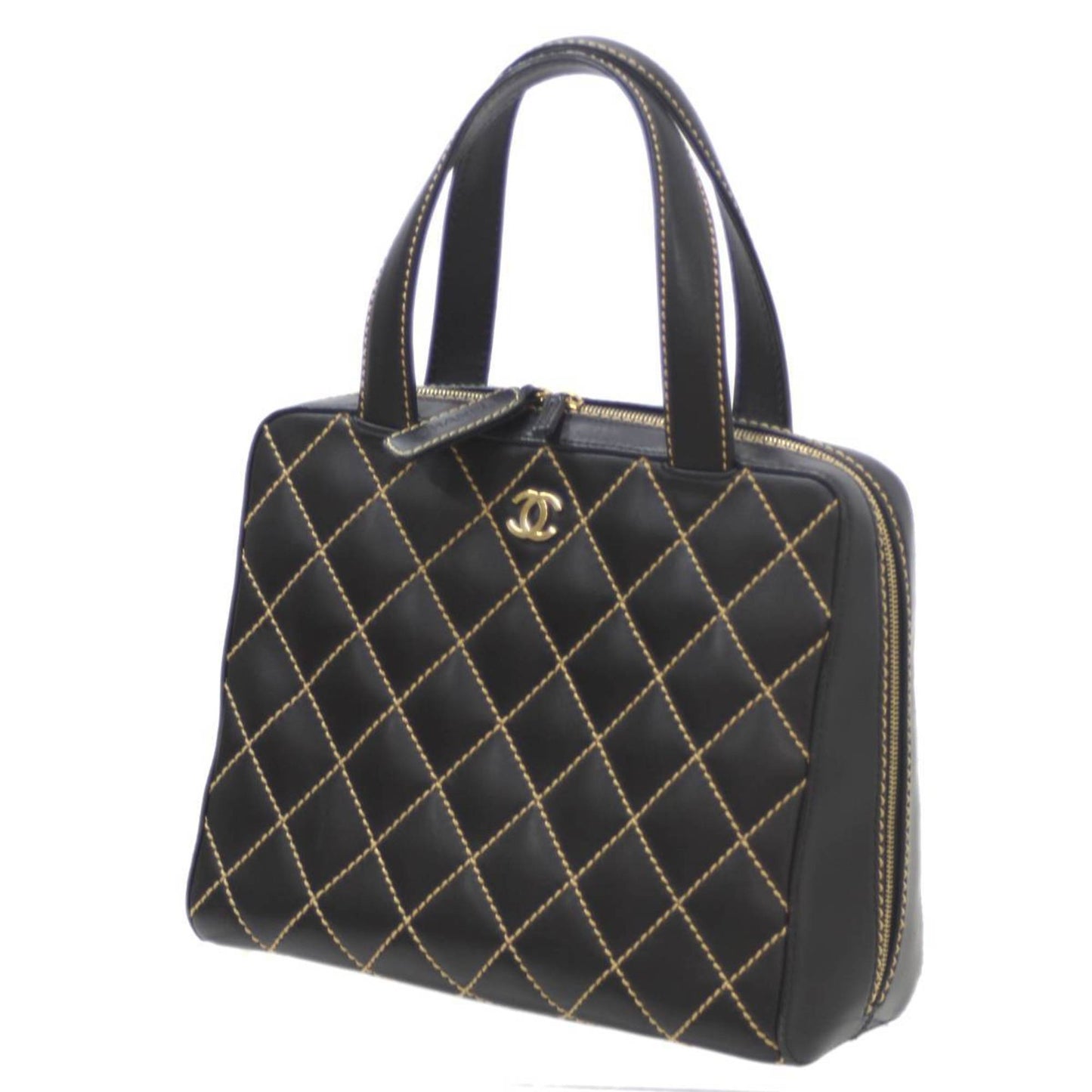 Luxury Chanel Wild Stitch Coco Mark Handbag Leather Black 7687325