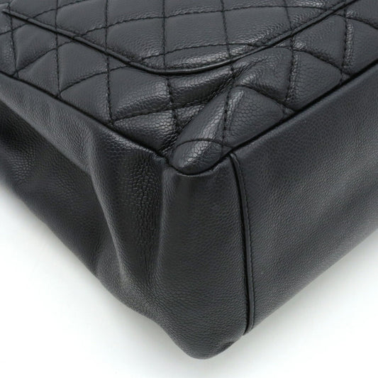 Luxury Chanel Matelasse Coco Mark Chain Tote Bag Shoulder Caviar Skin Leather Black A50995
