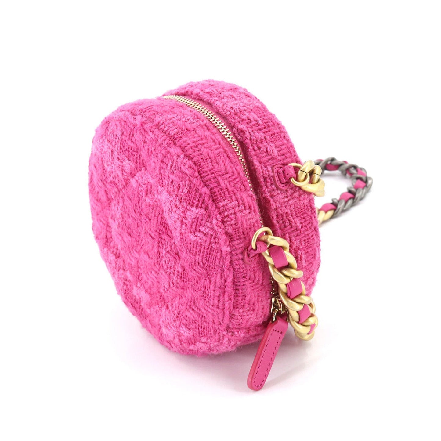 Luxury Chanel 19 Bag with  round chain shoulder bag tweed leather pink pouch
