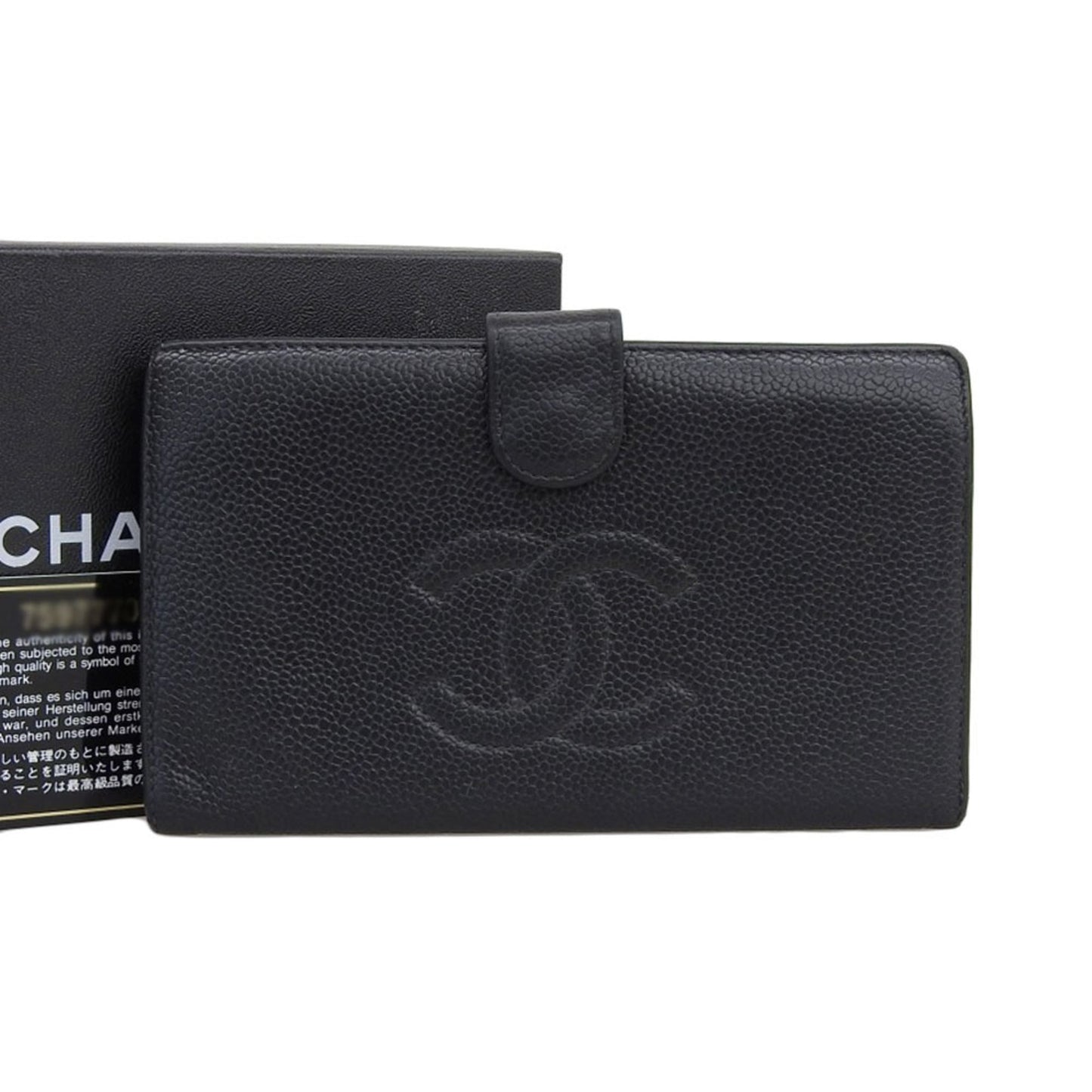 Luxury Chanel long wallet with coco mark leather black seal 7 series A13498