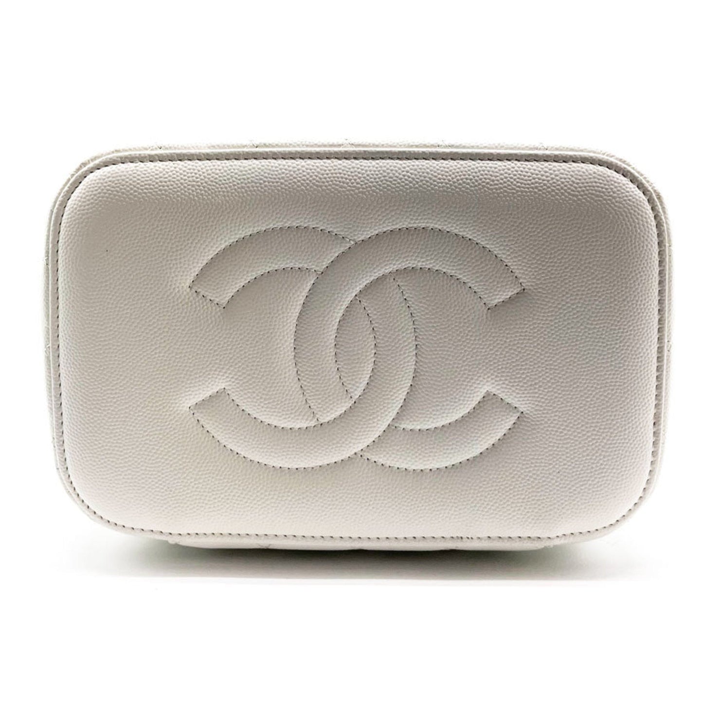 Luxury Chanel Handbag Vanity Bag Coco Mark Matelasse Caviar Skin Leather White Ladies