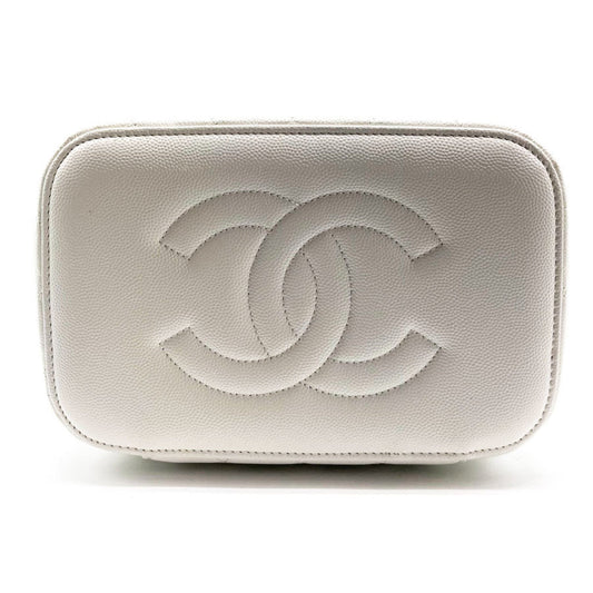 Luxury Chanel Handbag Vanity Bag Coco Mark Matelasse Caviar Skin Leather White Ladies