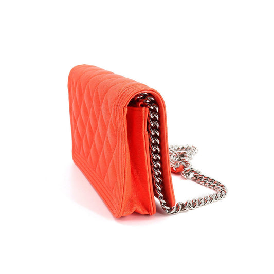 Luxury Chanel boy chain wallet long caviar skin leather orange AP1117 silver metal fittings Chain Wallet
