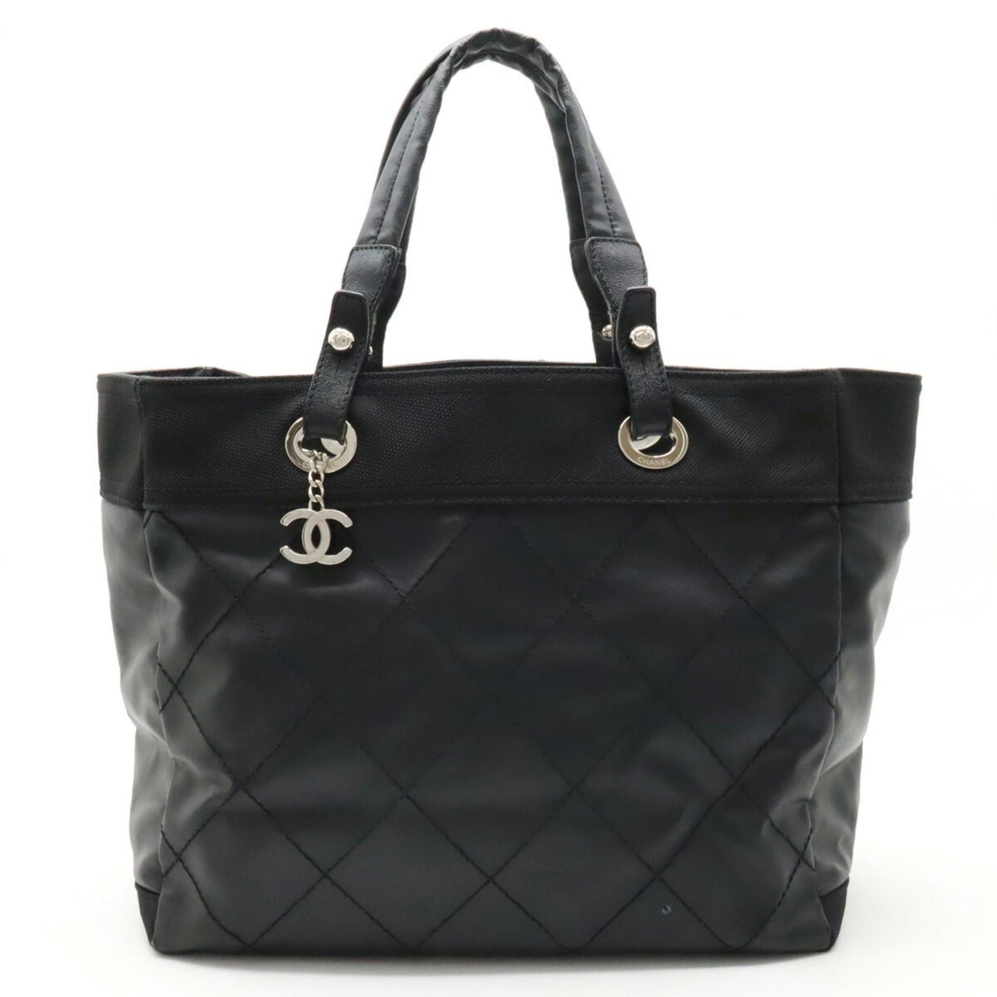 Luxury Chanel Paris Biarritz Tote MM Bag Handbag Coated Canvas Black A34209