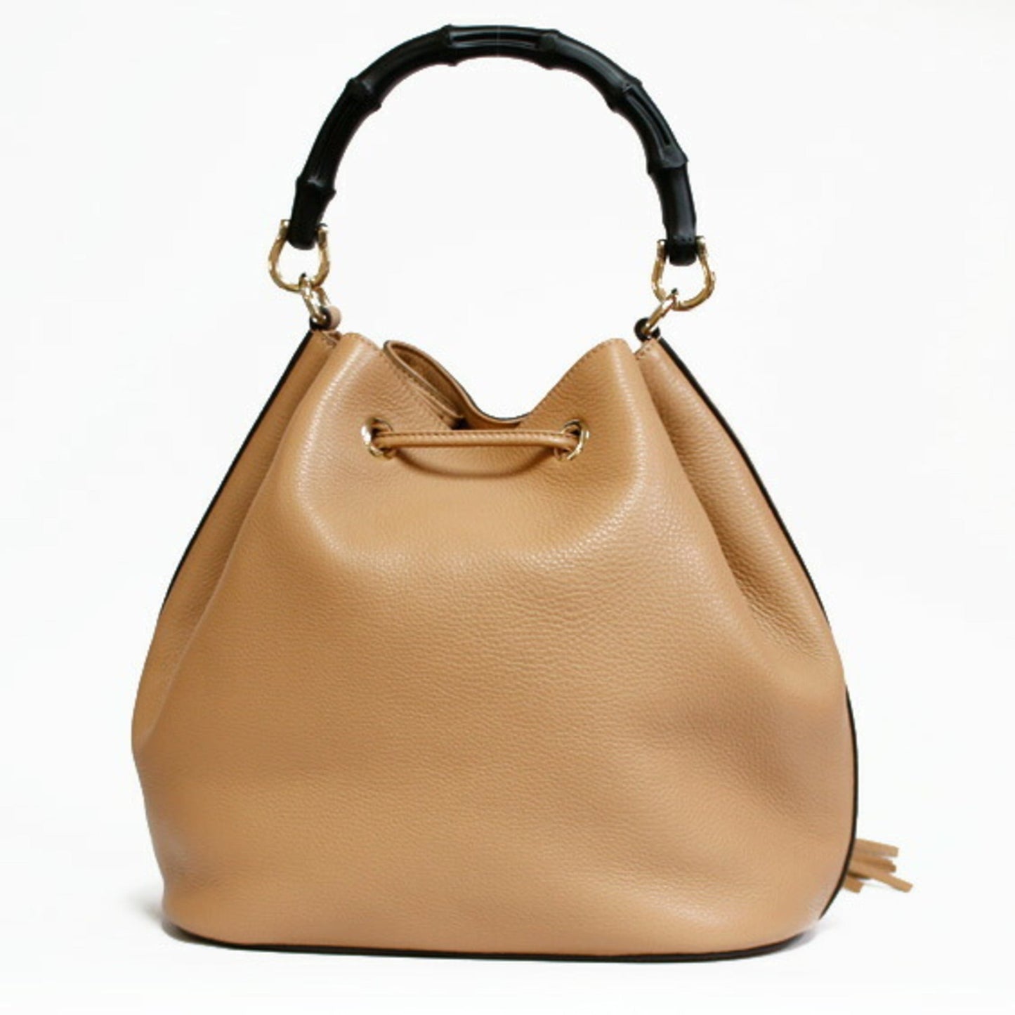 Luxury Gucci Shoulder Bag Bamboo Handbag Beige Women's Leather