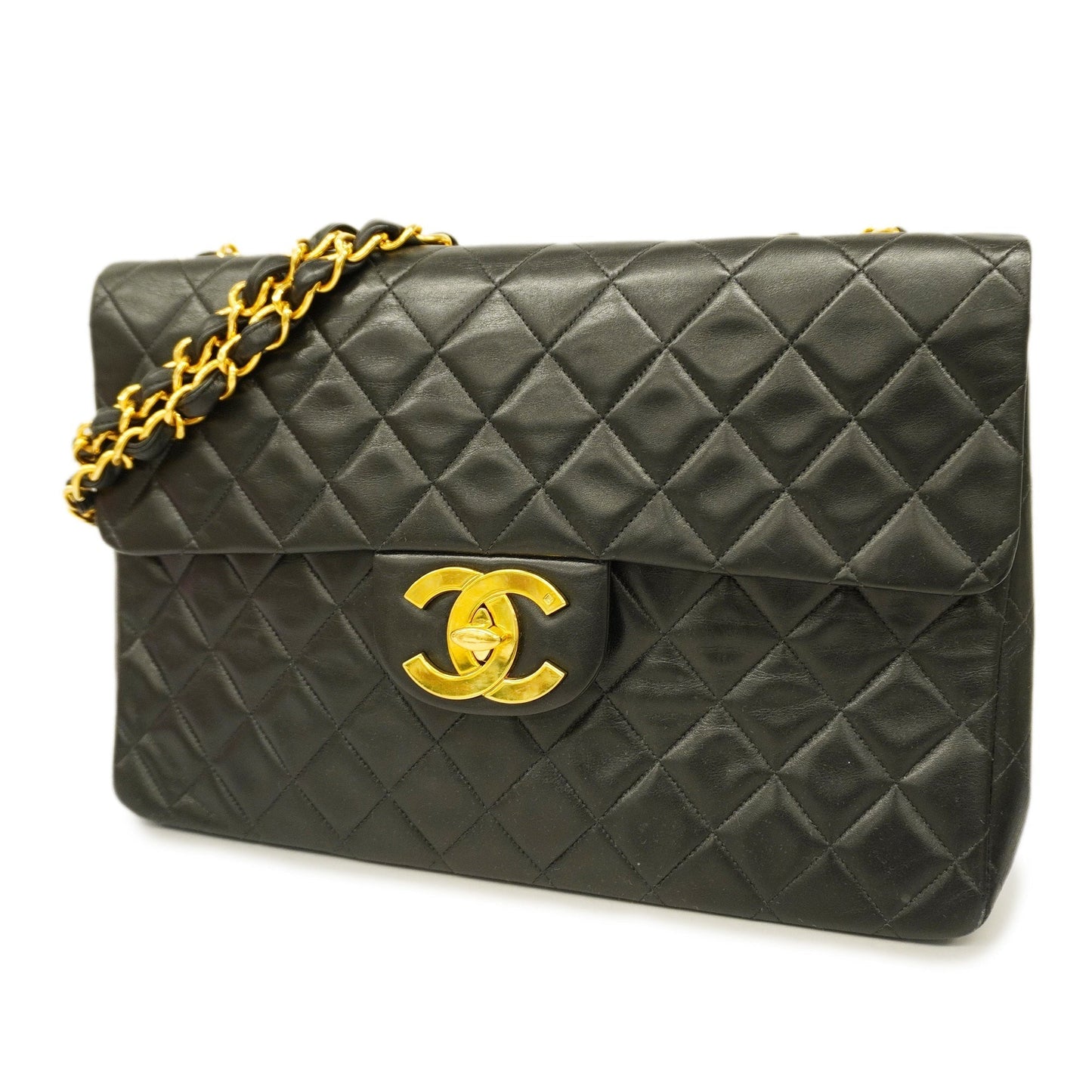 CHANEL  Big Matelasse W Chain Women's Leather Shoulder Bag Black