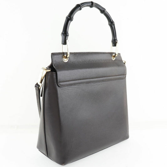 Luxury Gucci Bamboo 2WAY Shoulder 001 1887 Calf Brown Ladies Handbag