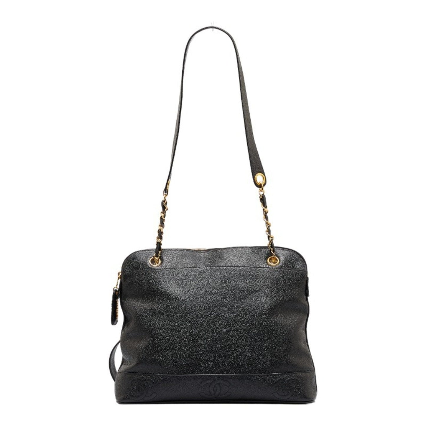 Luxury Chanel here mark chain tote bag shoulder black caviar skin ladies