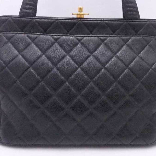 Luxury Chanel shoulder bag matelasse caviar skin leather black gold ladies