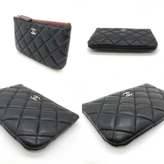 Luxury Chanel Accessories Matelasse Classic Pouch Black Coco Mark Flat Ladies Lambskin Leather A69523