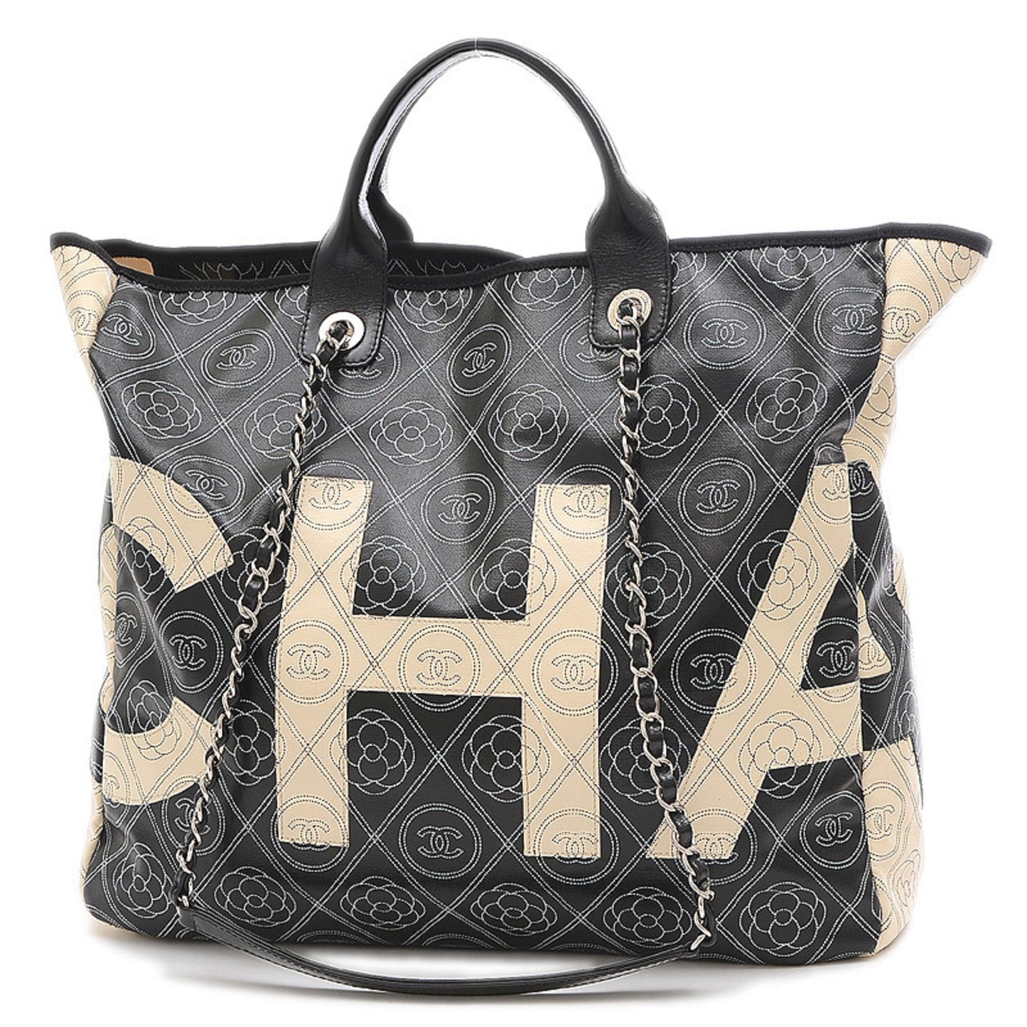 Luxury Chanel Camellia Large Tote Bag Coated Canvas Black/White A57161