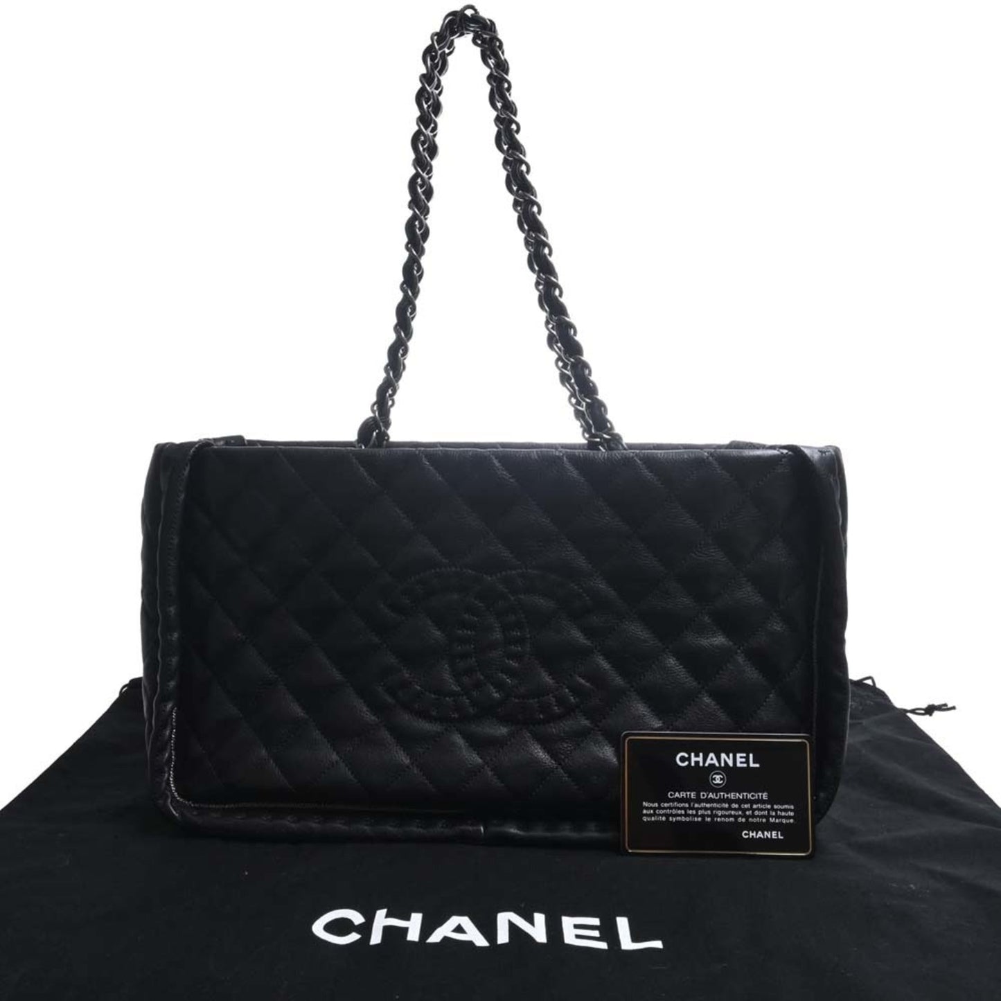 Luxury Chanel Leather Matelasse Coco Mark Chain Tote Bag Black Ladies