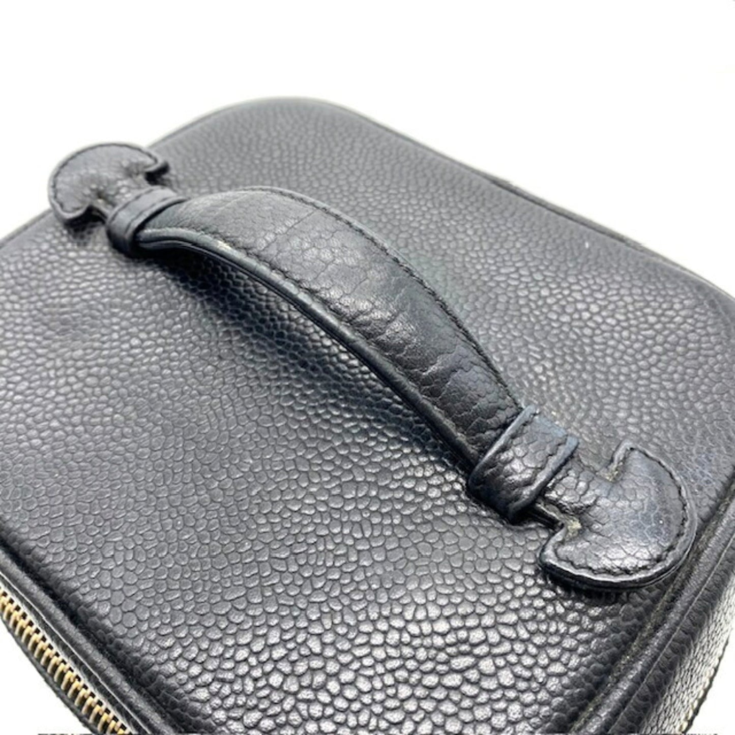 Luxury Chanel Vanity Bag Coco Mark Caviar Skin Women's Black