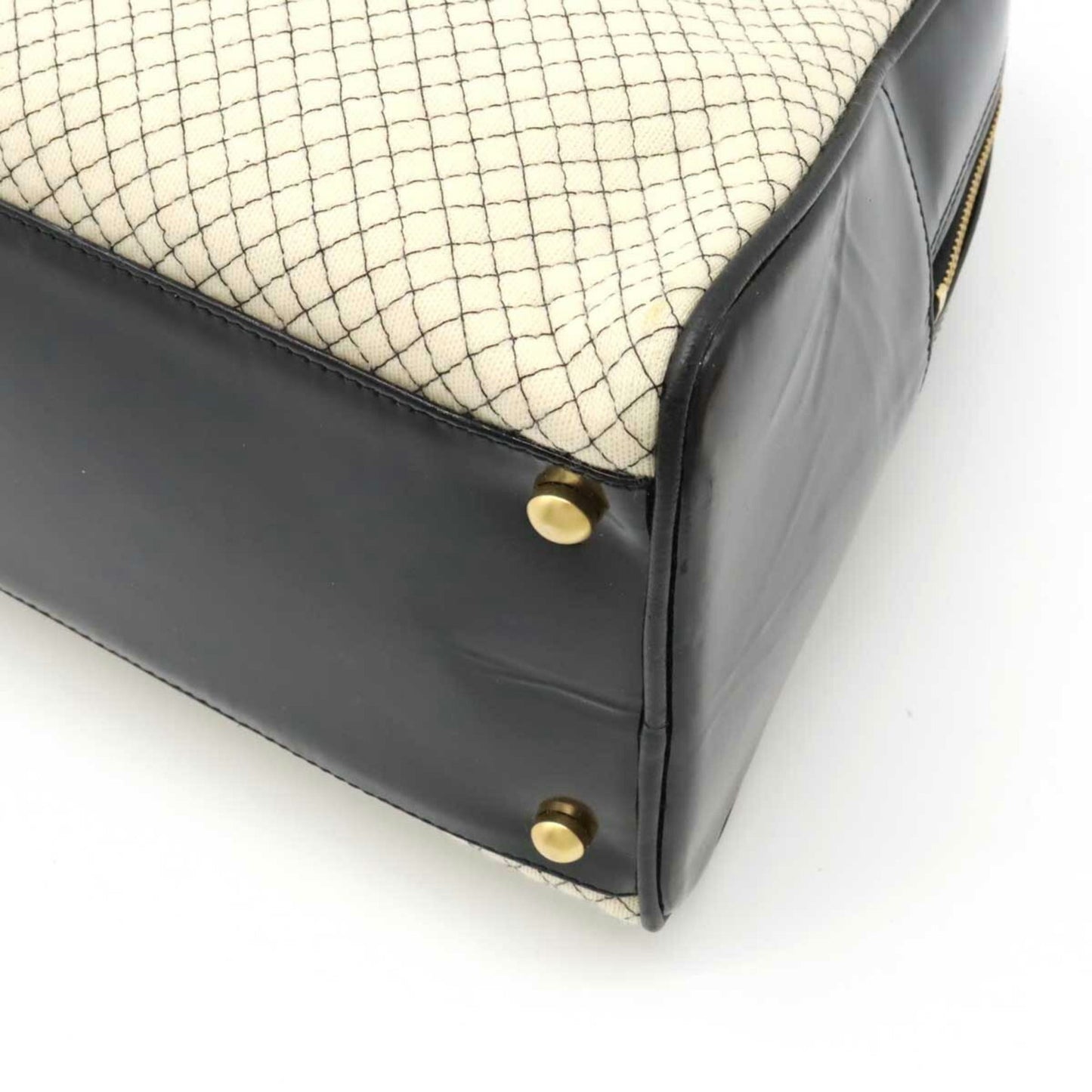 Luxury Chanel Cocomark Quilted Bowling Bag Boston Shoulder Patent Leather Cotton Beige Black