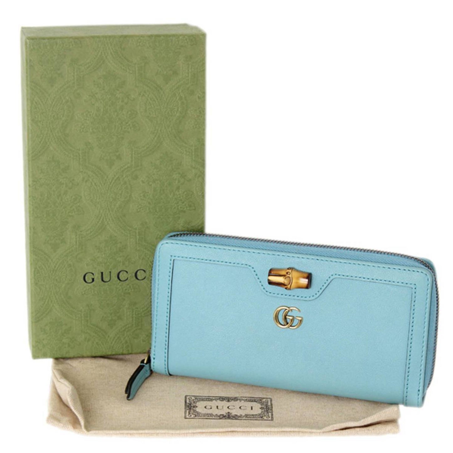 Luxury Gucci bamboo long wallet turquoise 658634