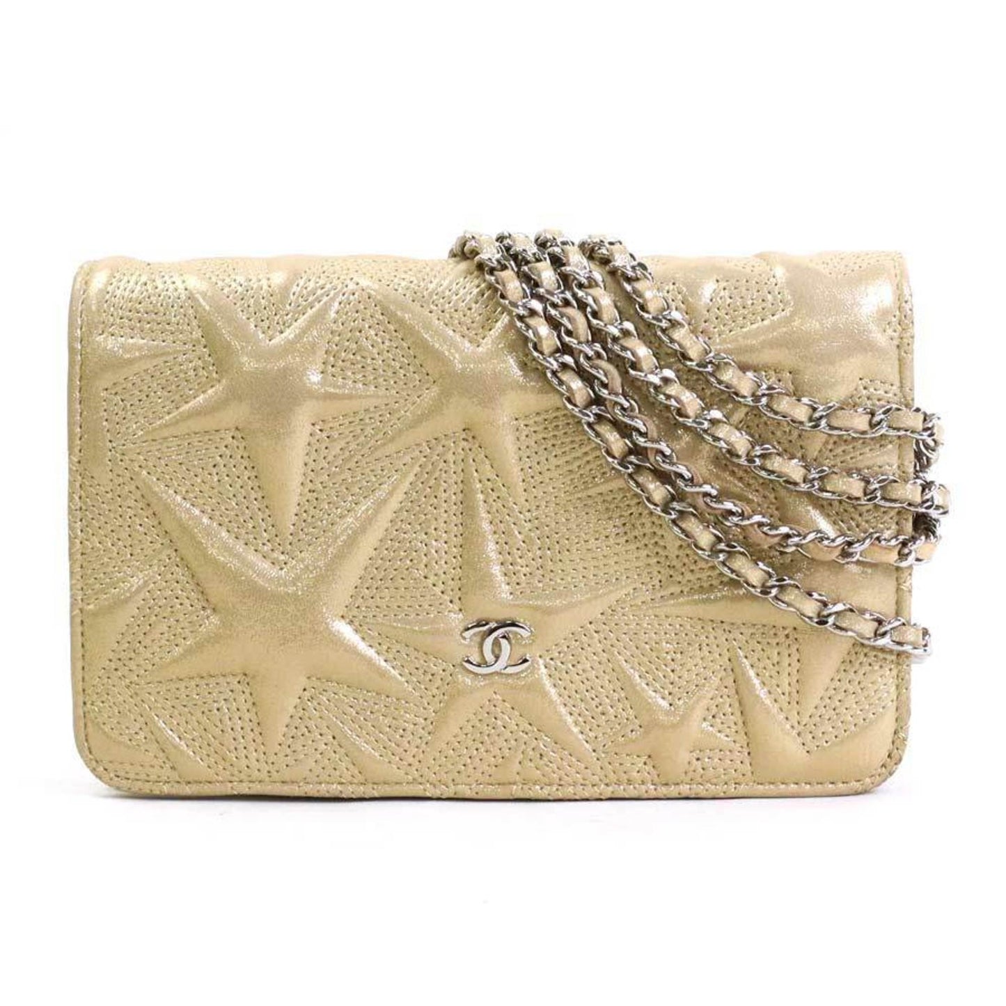 Luxury Chanel Wallet Chain Shoulder Bag Coco Mark Leather/Metal Gold/Silver Women's e55872a