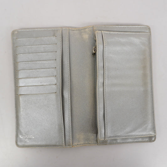 CHANEL  Camellia Bi-fold Long Wallet With Silver Metal Women's Lambskin