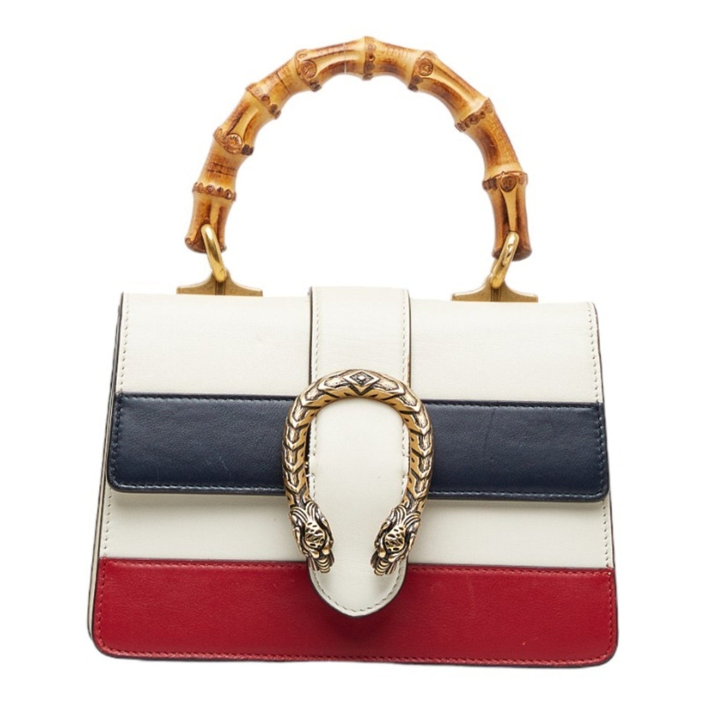 Luxury Gucci Bamboo Duonissos Handbag Shoulder Bag White Multicolor Leather Women's