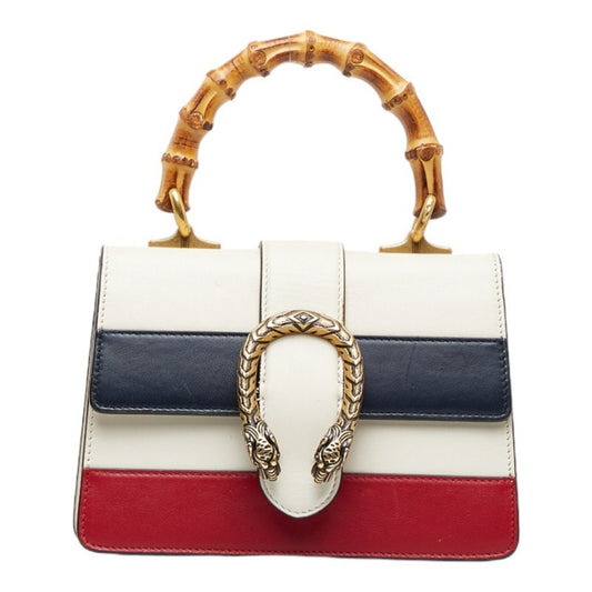 Luxury Gucci Bamboo Duonissos Handbag Shoulder Bag White Multicolor Leather Women's