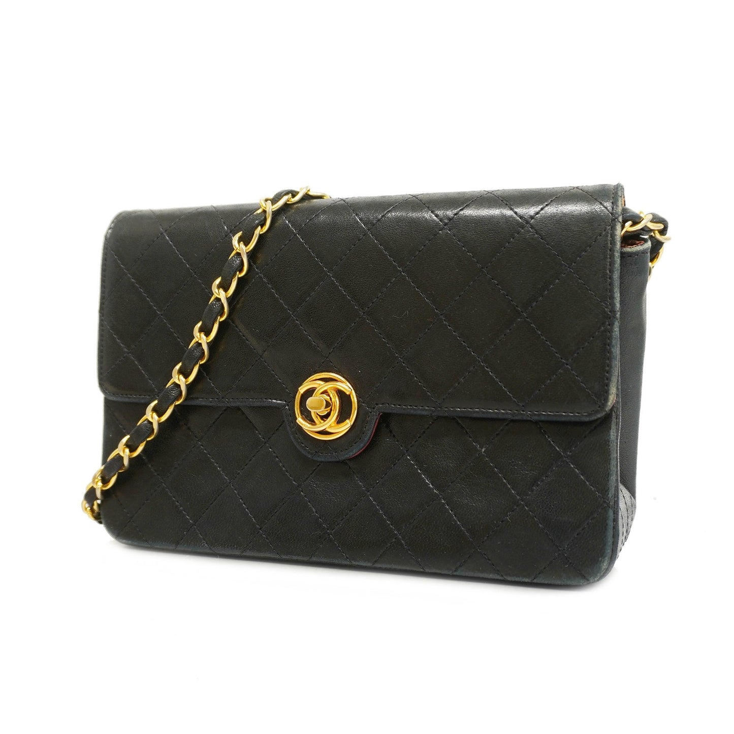 CHANELAuth  Matelasse Chain Shoulder Lambskin Women's Leather Shoulder Bag Black
