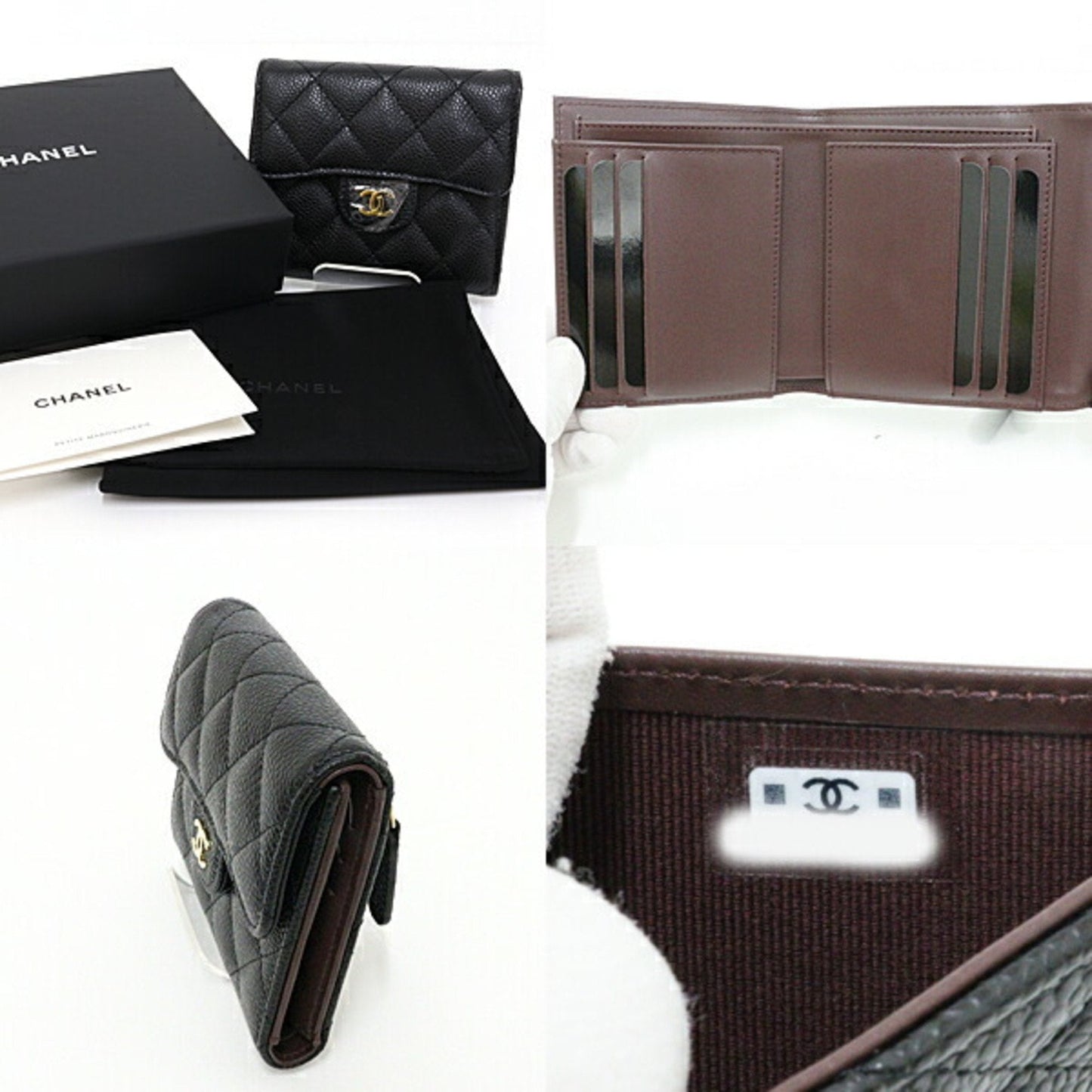 Luxury Chanel Matelasse Classic Small Flap AP0231 Caviar Skin 3 Fold Wallet Box