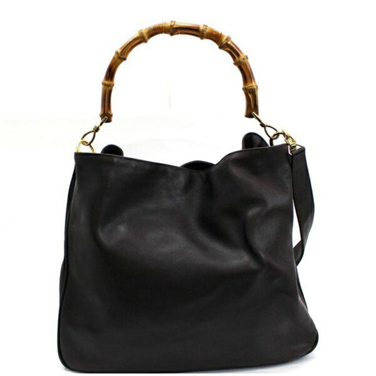 Luxury Gucci Bamboo Shoulder Bag Leather Brown 001.1998.1577 Luxury Gucci Ladies