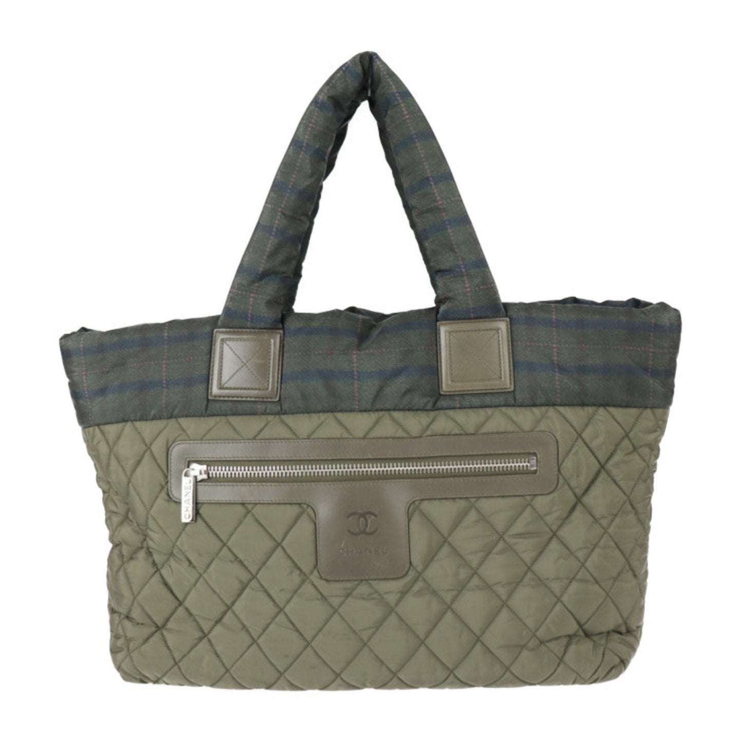 Luxury Chanel Coco Coon Tote GM Bag A48611 Nylon Leather Olive Green Silver Hardware Handbag 18 Series